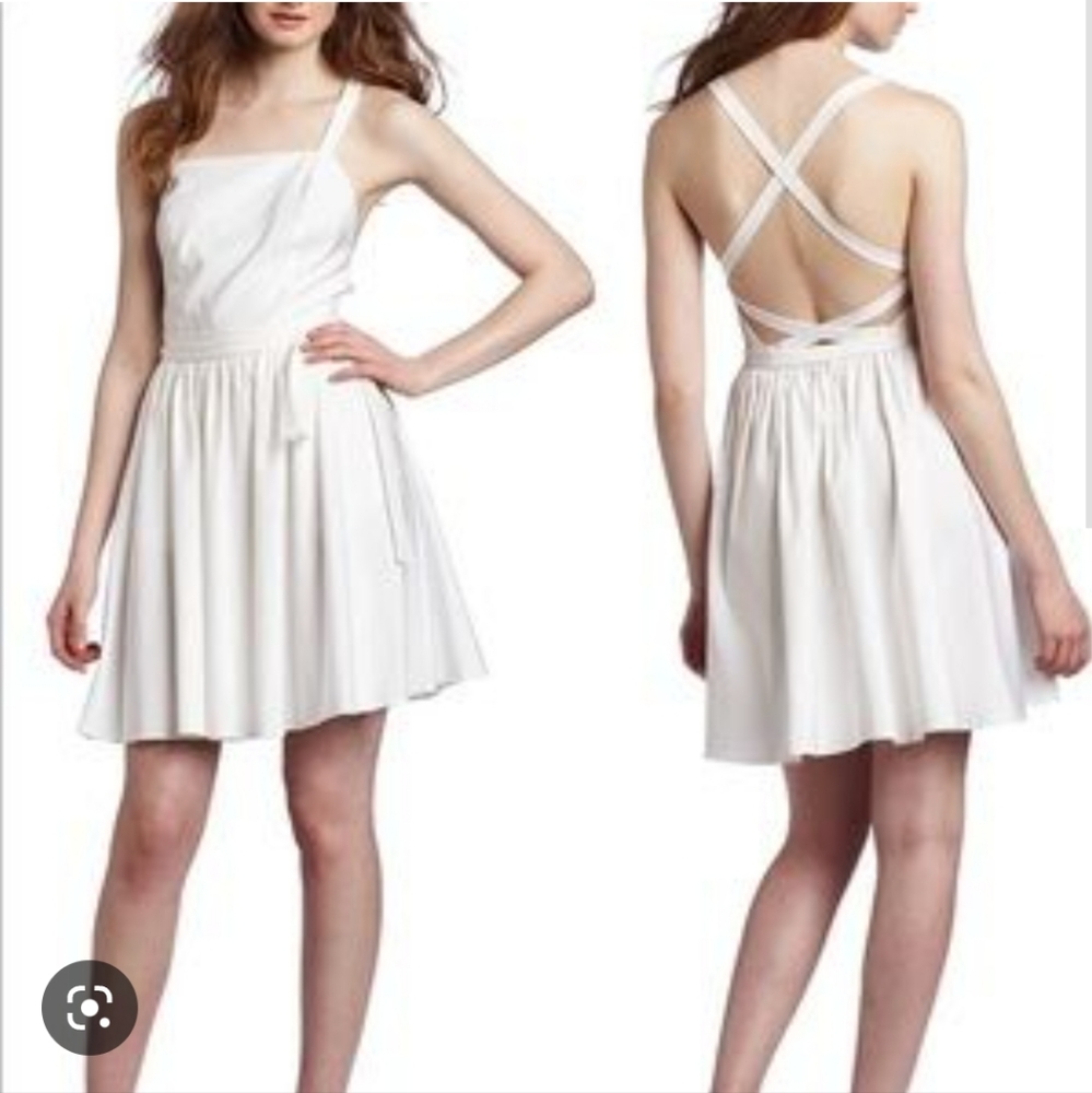 Halston Heritage Criss Cross Tie Dress sz 10 M White Cream Classic Backless